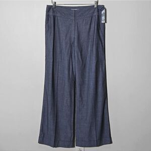 Classique Entier Wide Leg Trouser Pants Size 10 Gray Wool Viscose Career Cuffed